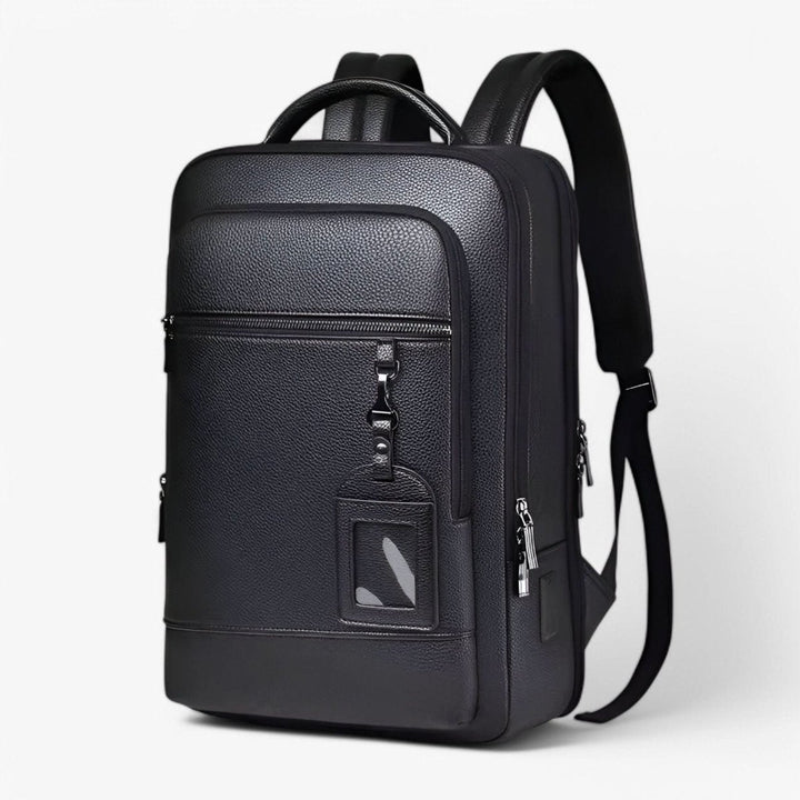 BowLift | Elegant leather rucksack for men/women with USB port for laptop and everyday use, 15.6 inch, black