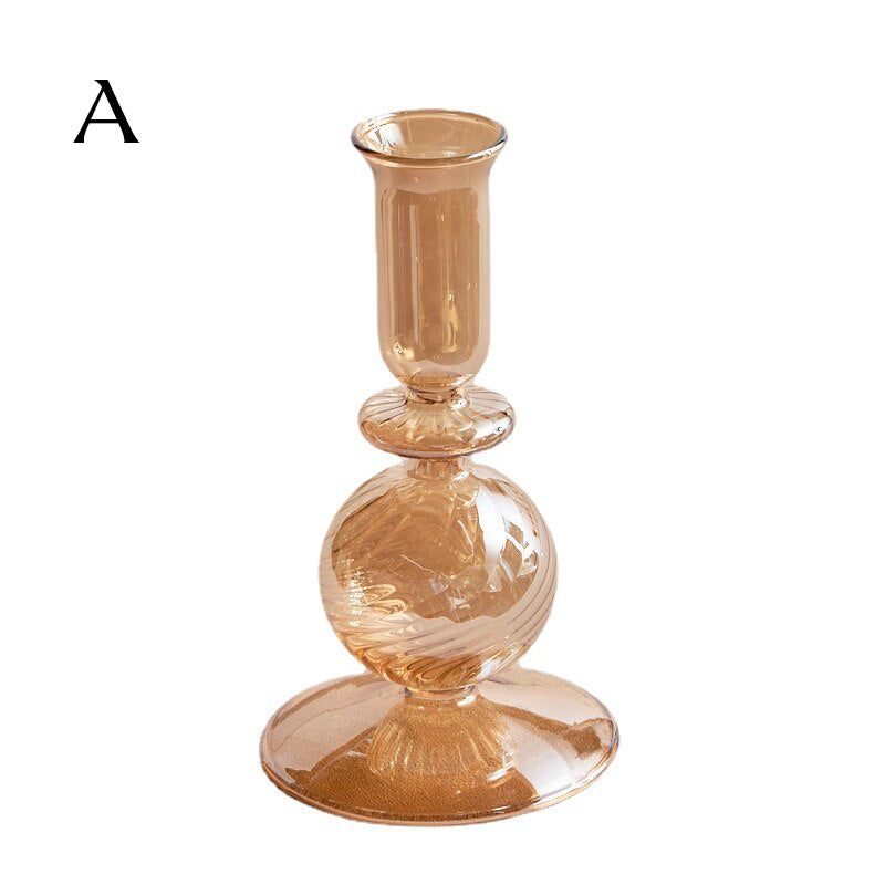 Ribbed Glass Candle Holders - Amber | Bowlift