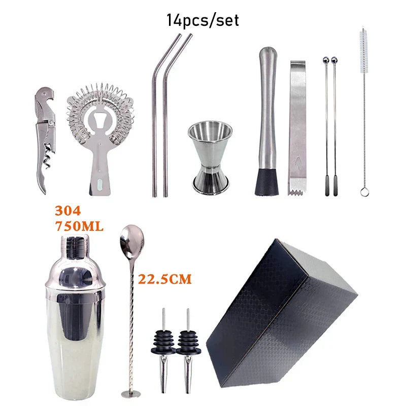 BowLift | 550 ml/750 ml Stainless Steel Cocktail Shaker Mixer Drink Bartender Set Bar Set Tools With Wine Rack Stand Tool for Birthday Gift