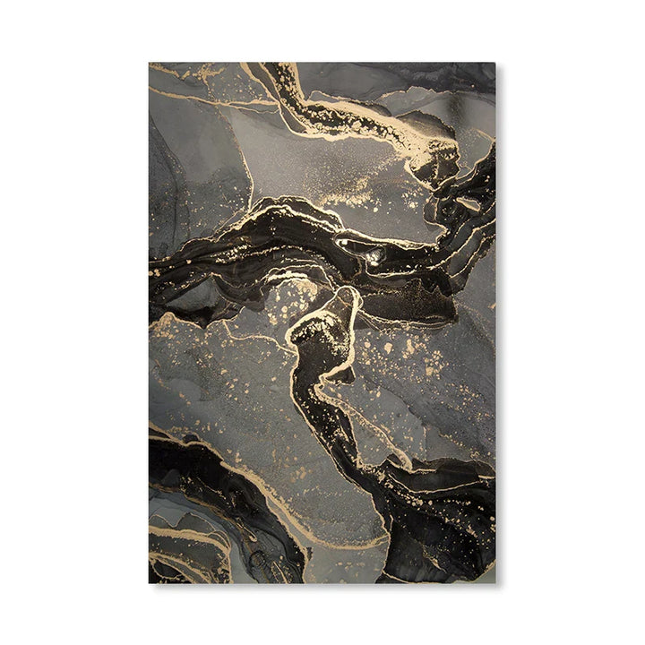 Abstract Black Gray Golden Liquid Marble Print Wall Art Fine Art Canvas Prints Pictures For Modern Apartment Living Room Home Office Decor | Bowlift