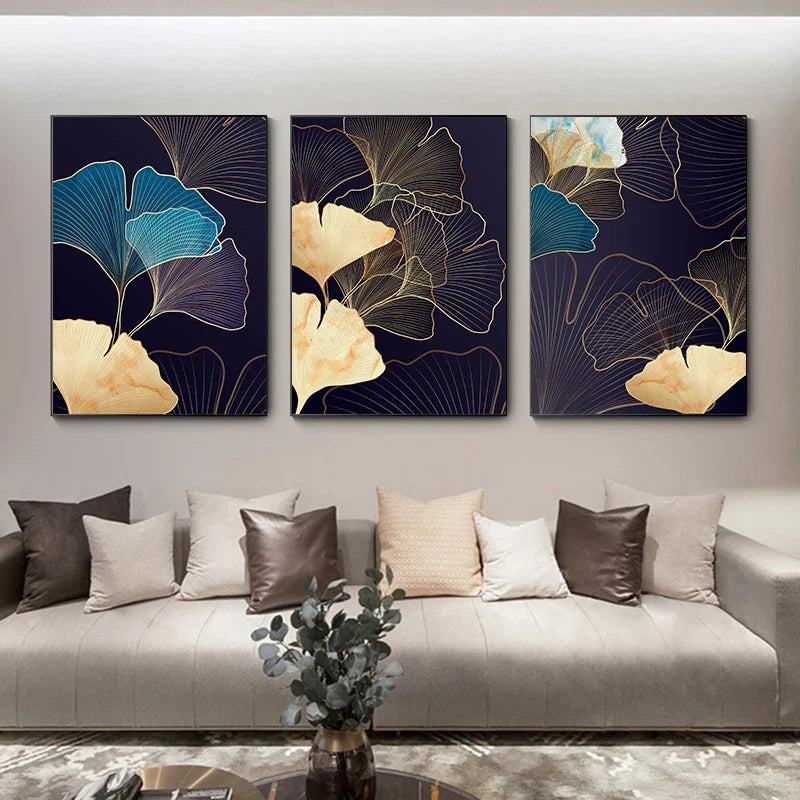 Abstract Botanical Tropical Blue Aubergine Floral Wall Art Fine Art Canvas Prints Pictures For Living Room Bedroom Hotel Room Decor | Bowlift