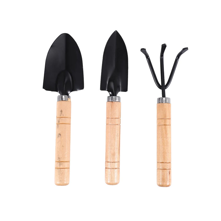 BowLift | Planturio Mini Garden Tool Set 3-piece | Spade, Shovel & Rake | Wooden Handle & Metal Head | For Bonsai & Houseplants