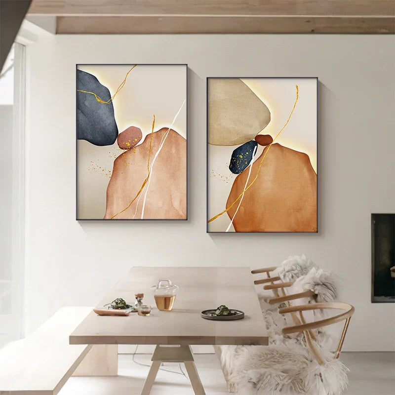 Modern Abstract Nordic Zen Pebbles Wall Art Fine Art Canvas Prints Neutral Tones Geomorphic Design Pictures For Contemporary Interiors | Bowlift
