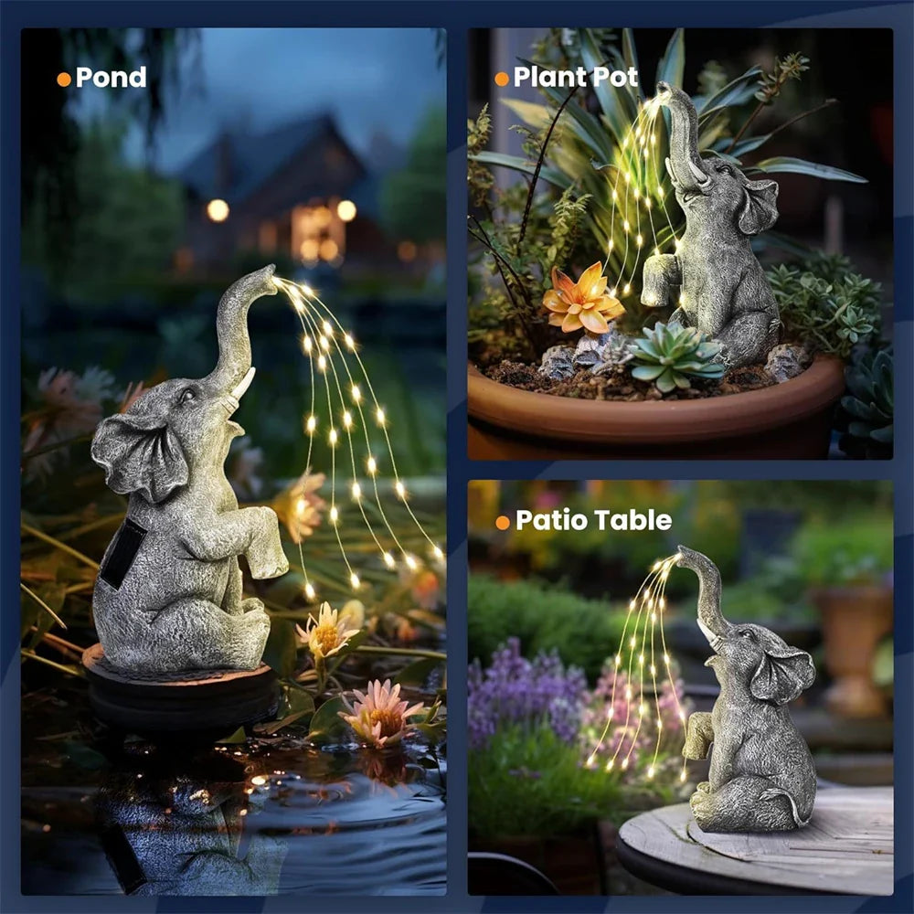 BowLift | LumaPachy Solar Elephant Figure with String Lights | Garden Decoration & Gift Idea | Waterproof LED Sculpture for Garden, Terrace & Balcony