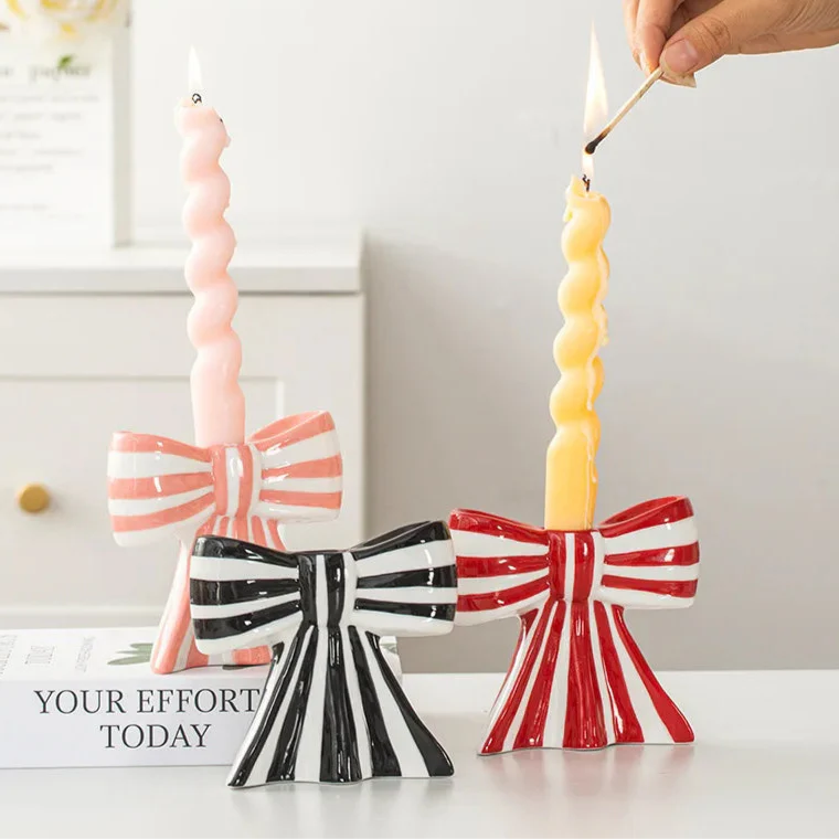 Classic Striped Bow Ceramic Candle Holder | Bowlift