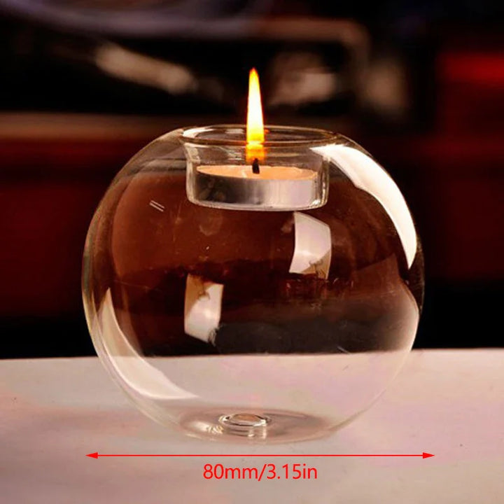 BowLift | LightGlass Glass Tea Light Holder Round | Transparent Design | Hollow Decorative Glass for Living Room & Wedding | 1 piece
