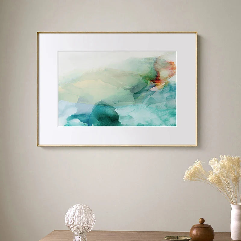 Ethereal Whispers Teal Emerald Aquamarine Abstract Wall Art Fine Art Canvas Prints Nordic Pictures For Modern Apartment Living Room Decor | Bowlift