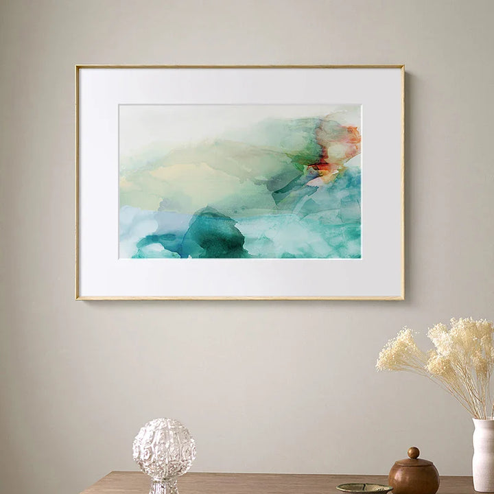 Ethereal Whispers Teal Emerald Aquamarine Abstract Wall Art Fine Art Canvas Prints Nordic Pictures For Modern Apartment Living Room Decor | Bowlift