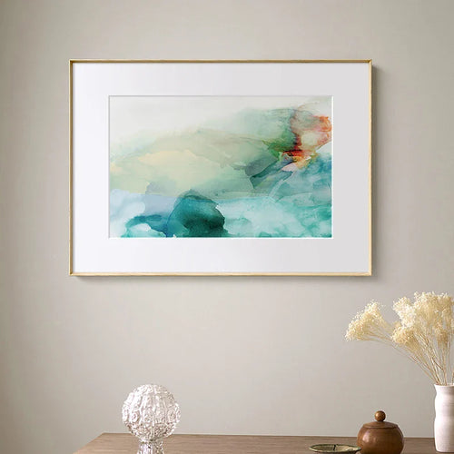 Ethereal Whispers Teal Emerald Aquamarine Abstract Wall Art Fine Art Canvas Prints Nordic Pictures For Modern Apartment Living Room Decor | Bowlift