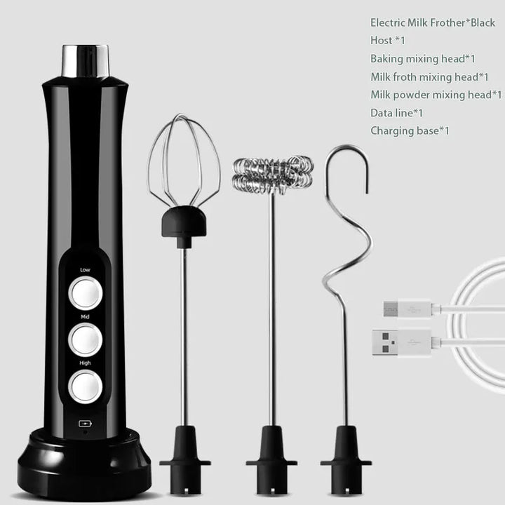 BowLift | 3 In 1 Electric Milk Frother Rechargeable Milk Foam Maker Handheld Frother High Speed Milk Frother Drink Mixer Coffee