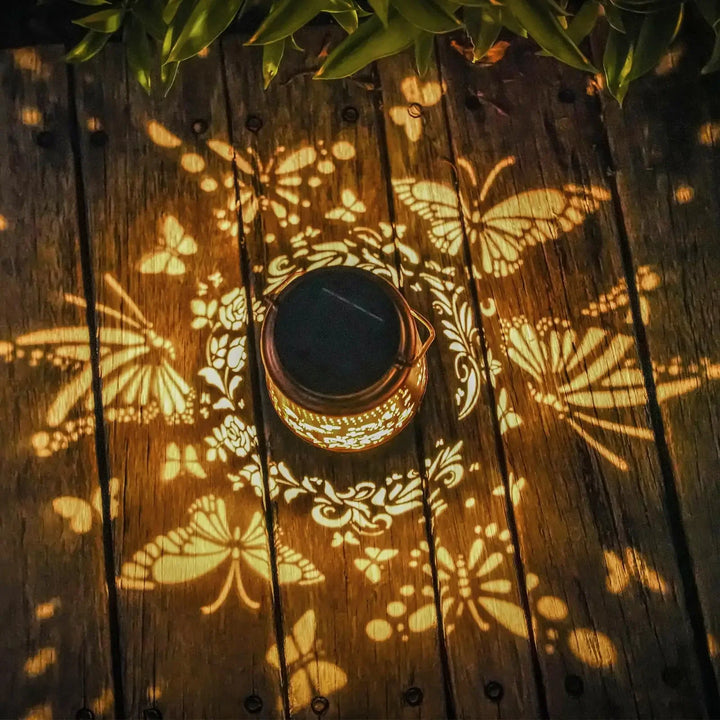 BowLift | Luminara SolFlair Solar Lantern | Retro Design with Butterfly Motif | IP65 Waterproof | Warm Light for Garden & Balcony