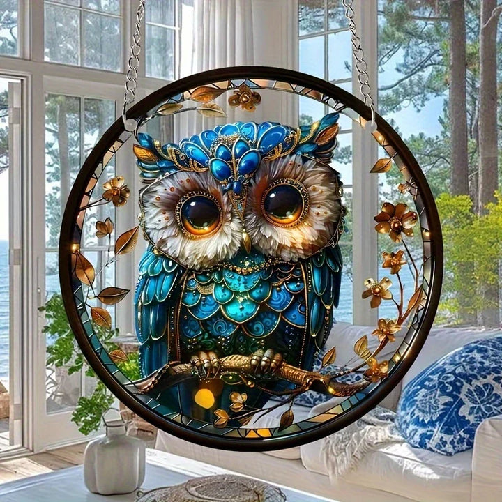 BowLift | Acrylic Sun Catcher LumoOwl | 15 cm Round | Owl Decor | Window & Wall Pendant | Gift Idea