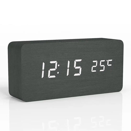 Digital LED wooden clock with temperature display, alarm function and modern design – Perfect for bedroom or office, energy-saving and stylish | Bowlift