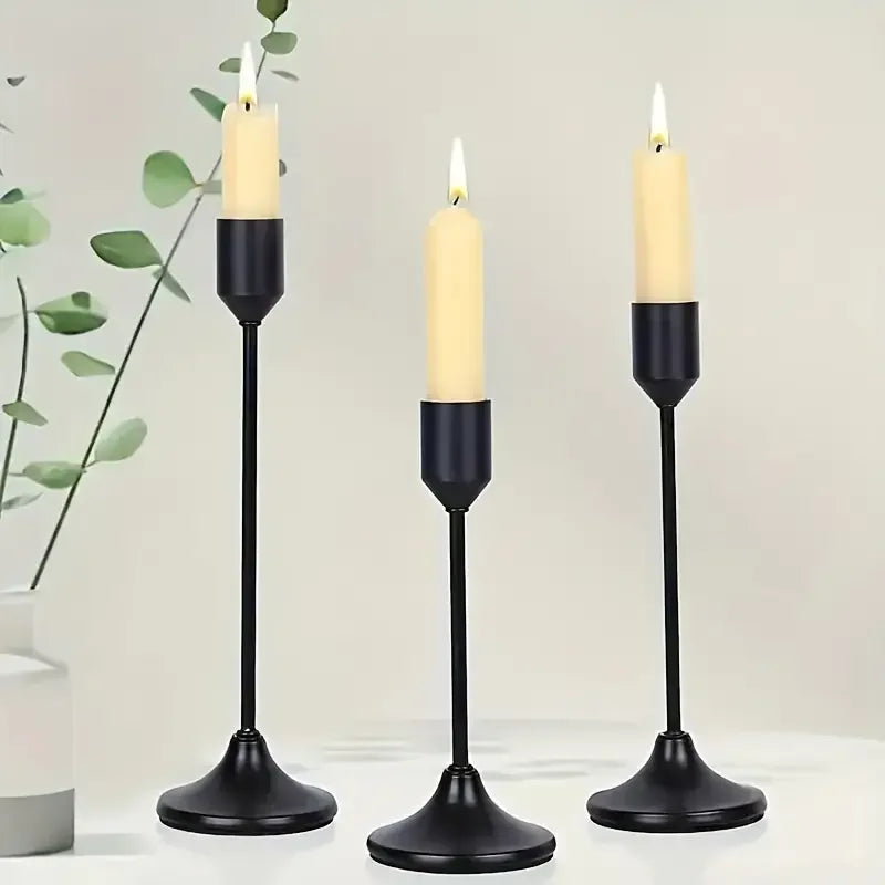 BowLift | Candle holder LumièreNoir | Set of 3 | Minimalist & Retro | Stainless Steel Black | For Wedding & Home Decor