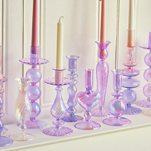 Ribbed Glass Candle Holders - Lilac | Bowlift