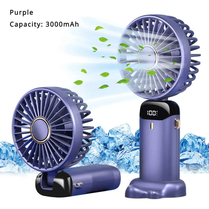 5000mAh Handheld Mini Fan – Wireless USB Rechargeable Portable Fan with Digital Display, Phone Holder, 5-Speed Foldable Neck Hanging Fan | Bowlift