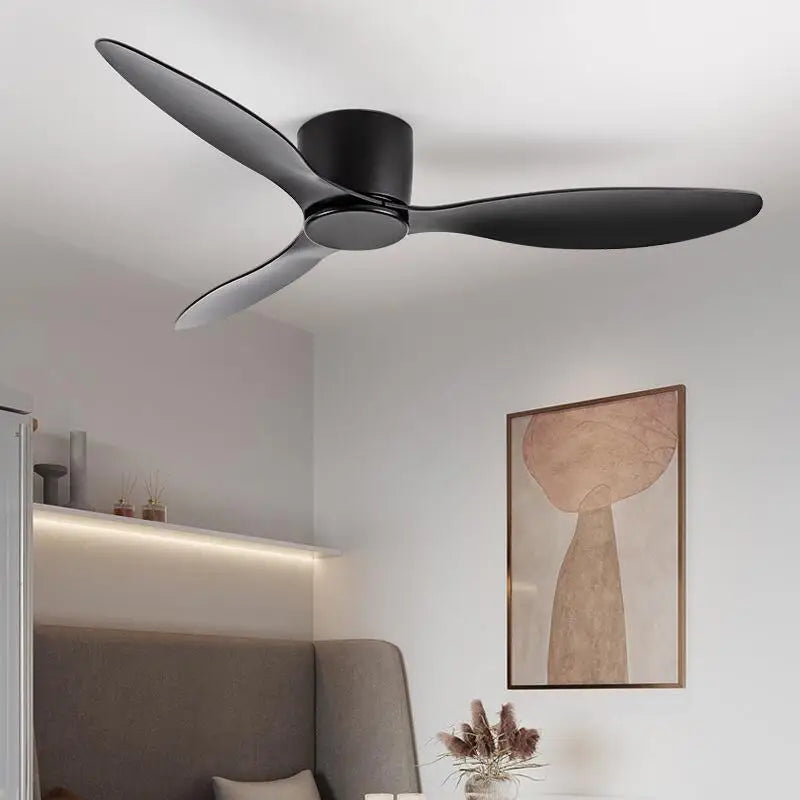 42-52 Inch Ceiling Fans with DC Motor — Remote Control Low Floor Cooling Fans, No Light, White Wood & Black Options | Bowlift