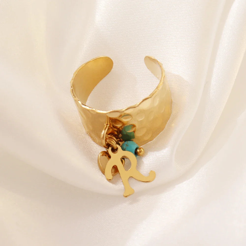 BowLift | Dainty Adjustable Letter Initial & Heart Pendant Ring