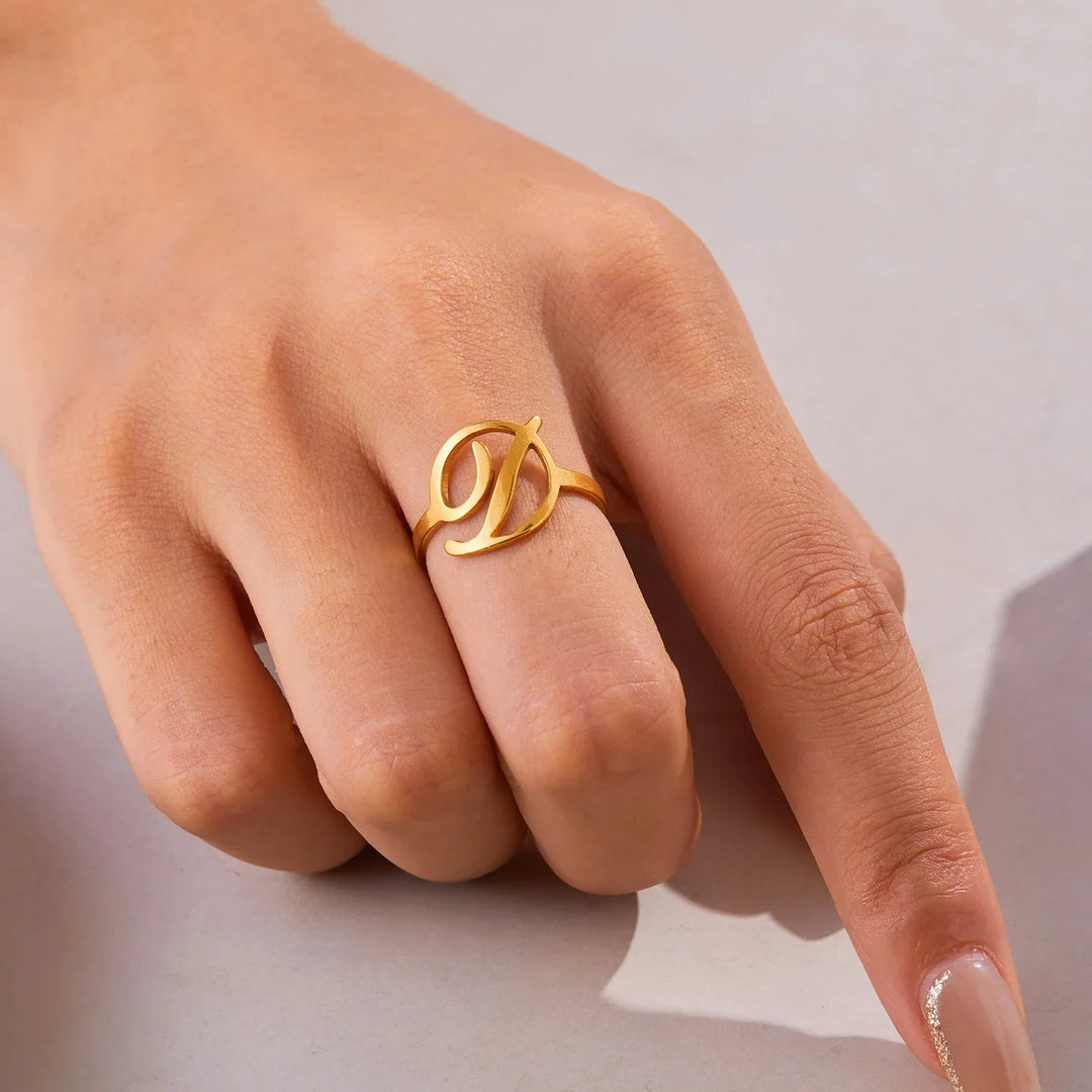 BowLift | Adjustable Italic Cursive Letter Initial Ring