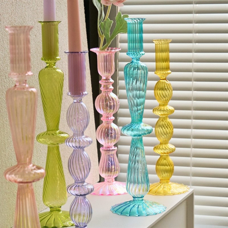 Ribbed Glass Candleholders - Pastel | Bowlift