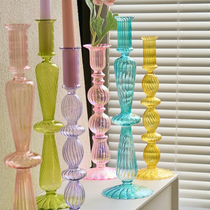 Ribbed Glass Candleholders - Pastel | Bowlift