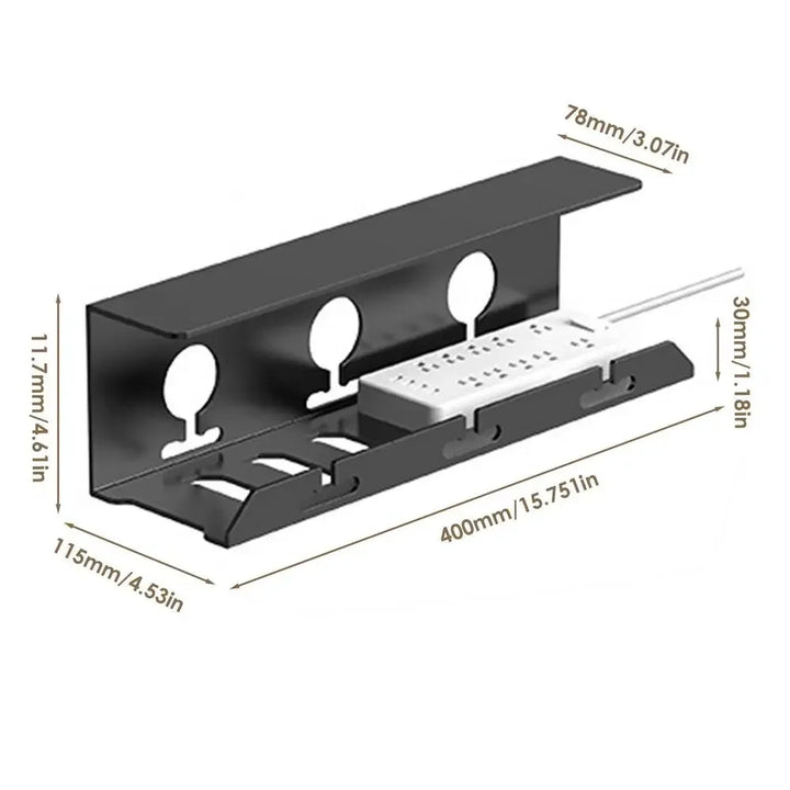 BowLift | Cable Channel DeskFixx | Under-Desk Cable Management | No Drilling | Sturdy Steel Shelf | Black