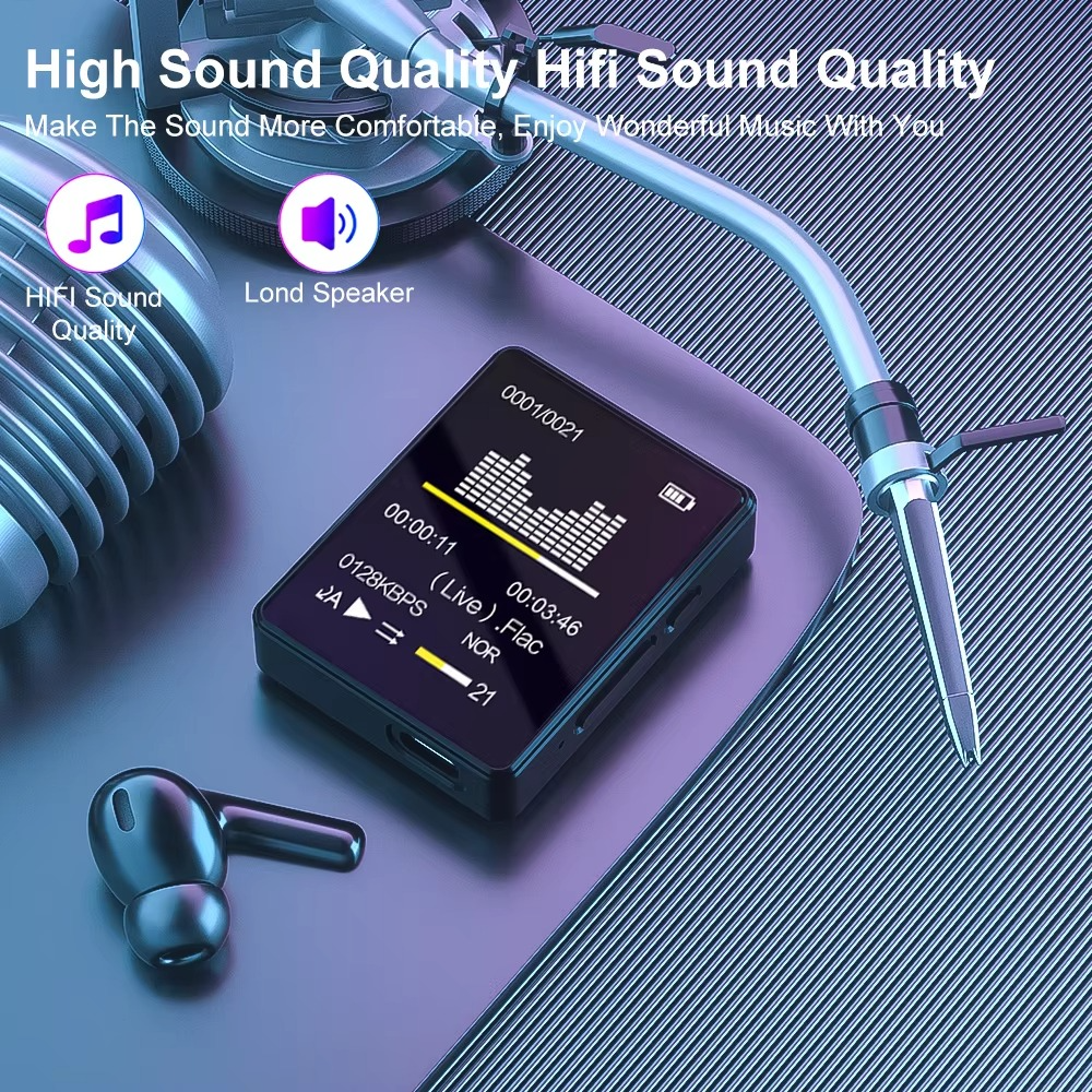BowLift | Portable Bluetooth MP3 Player with HiFi Stereo, Mini MP4 Video Playback, LED Screen and Voice Recording