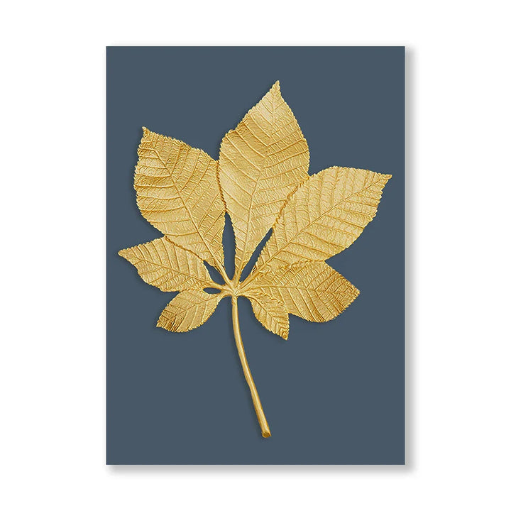 Blue Minimalist Golden Abstract Floral Wall Art Fine Art Canvas Prints Pictures For Luxury Living Room Dining Room Home Office Art Decor | Bowlift