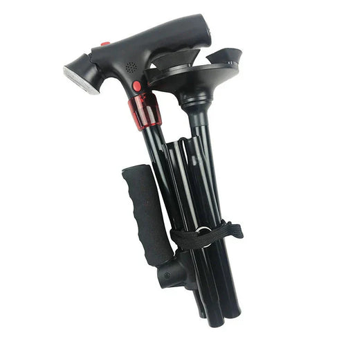 BowLift | Foldable Walking Cane with LED Light | Height Adjustable | Anti-Slip Base | Alarm Function | Lightweight Aluminum