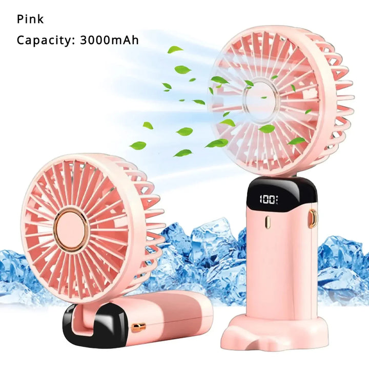 5000mAh Handheld Mini Fan – Wireless USB Rechargeable Portable Fan with Digital Display, Phone Holder, 5-Speed Foldable Neck Hanging Fan | Bowlift