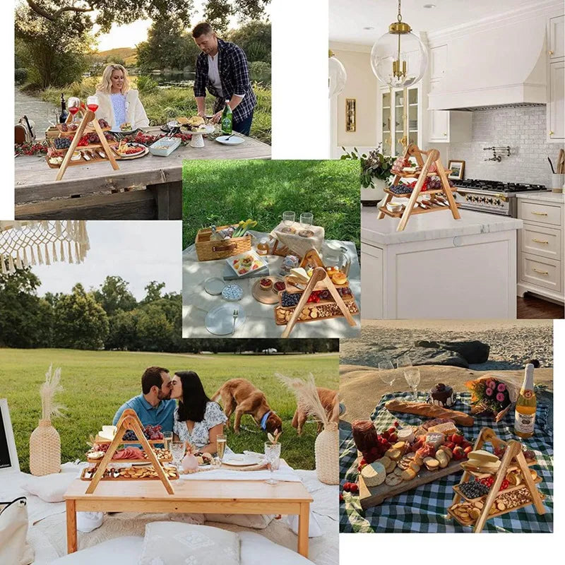 BowLift | 3-tier wooden step plate decor cake stand farmhouse step plate party serving dish and trays