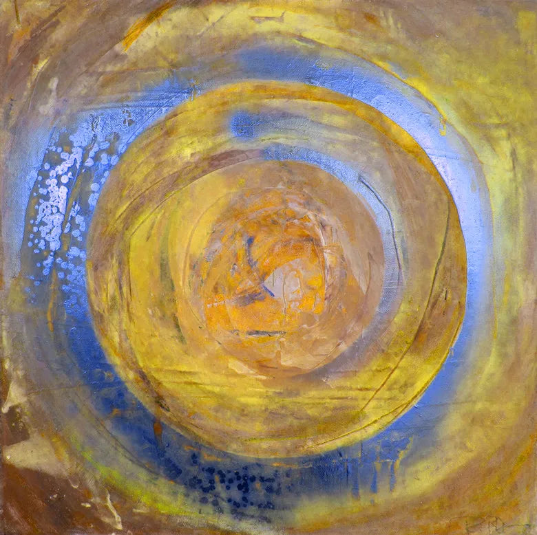 Blue Golden Swirl Circle Wall Art Fine Art Canvas Prints Square Format Abstract Pictures For Living Room Bedroom Home Office Art Decor | Bowlift
