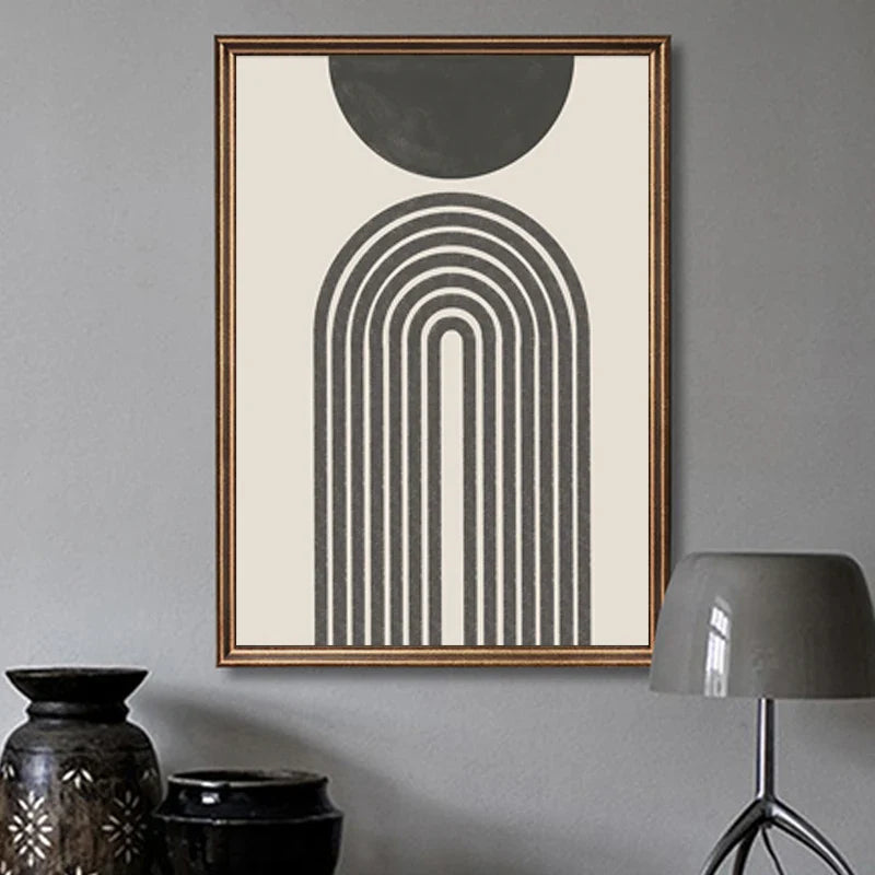 Sun Sea Circles Minimalist Line Art Black White Wall Art Fine Art Canvas Prints Pictures For Modern Living Room Bedroom Home Decor | Bowlift