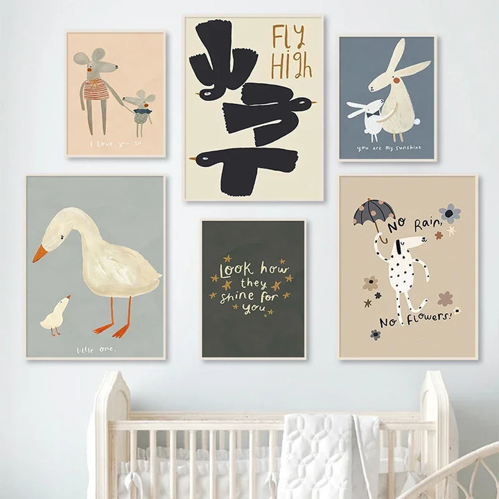 Cute Baby Animals Nursery Wall Art Illustrations Fine Art Canvas Prints Geese Mouse Lion Polar Bear Poster Pictures For Baby's Room Wall Decor | Bowlift