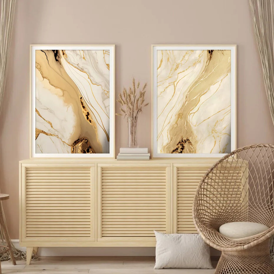 Modern Abstract Black Beige Golden Liquid Marble Print Wall Art Fine Art Canvas Prints Pictures For Living Room Bedroom Art Decor | Bowlift