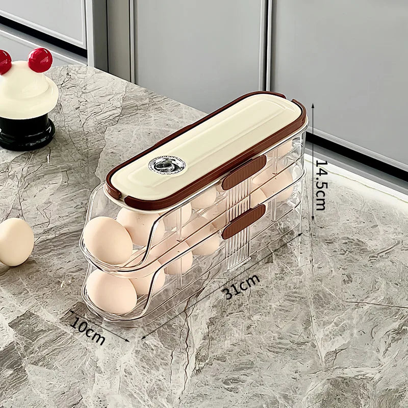 BowLift | RollEgg Max | Automatic Egg Holder for the Refrigerator | Stackable Egg Organizer Made of Clear Plastic