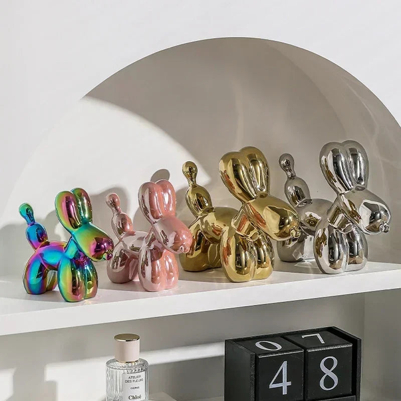 BowLift | Nordic Ceramic Balloon Dog Sculpture Gold Animal Decorations Statue Living Room Ornaments Creative Desktop Ornament Home Decor
