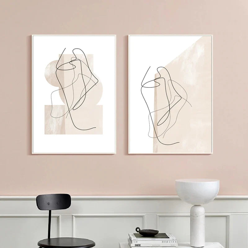 Shades Of Beige Abstract Line Art Wall Art Fine Art Canvas Prints Minimalist Pictures For Modern Apartment Living Room Art For Contemporary Interiors | Bowlift