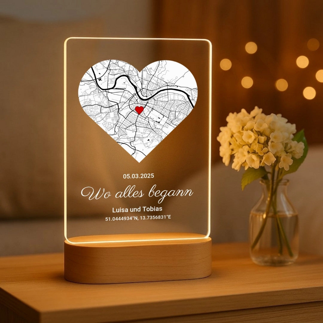 BowLift | LichtZauber Night Light | Personalized LED Night Light with Wooden Base for a Cozy Atmosphere