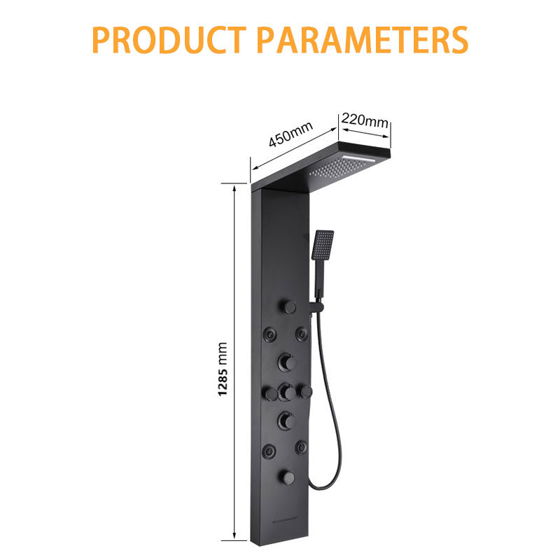 BowLift | Waterfall Shower Head Rain Massage System With Body Sprays Stainless Steel Bathroom Shower Panel Tower System, Brushed Black
