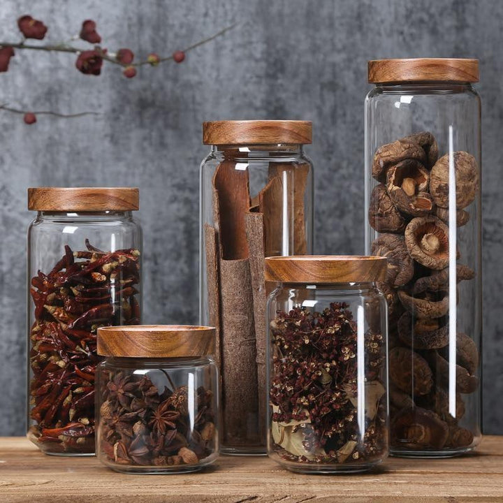 BowLift | Stackable Acacia Glass Storage Containers Airtight for Kitchen Organization