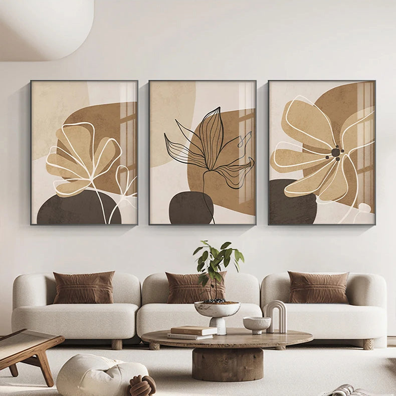 Simple Beige Brown Floral Abstract Wall Art Fine Art Canvas Prints Minimalist Pictures For Modern Apartment Living Room Bedroom Art For Contemporary Interiors | Bowlift