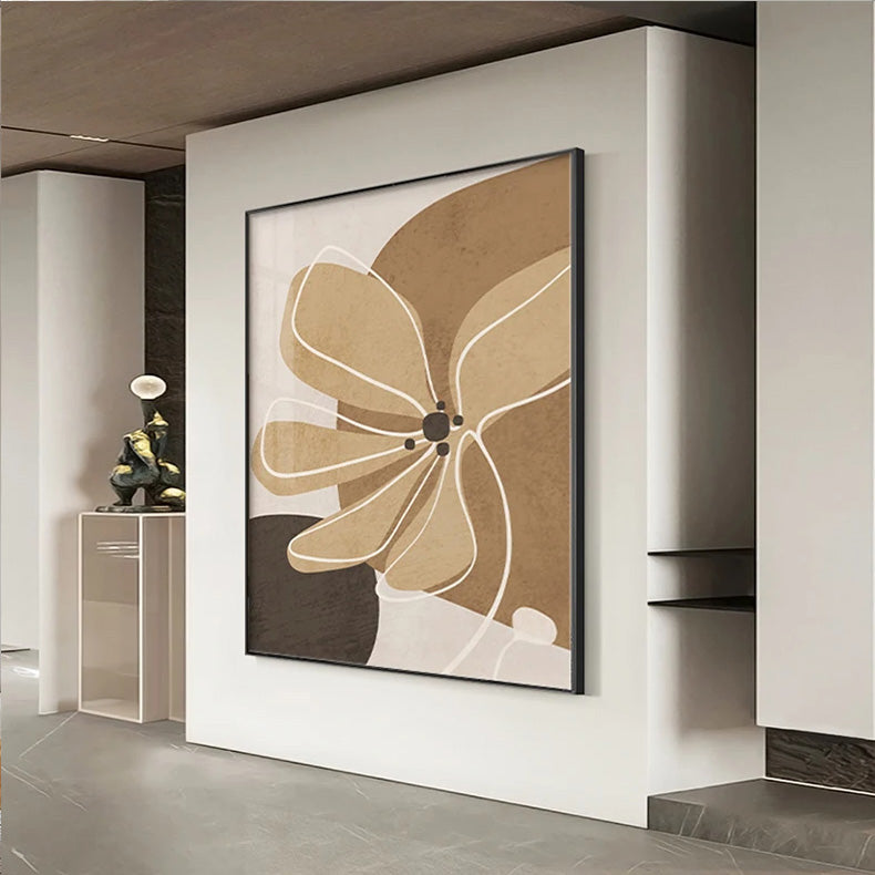 Simple Beige Brown Floral Abstract Wall Art Fine Art Canvas Prints Minimalist Pictures For Modern Apartment Living Room Bedroom Art For Contemporary Interiors | Bowlift