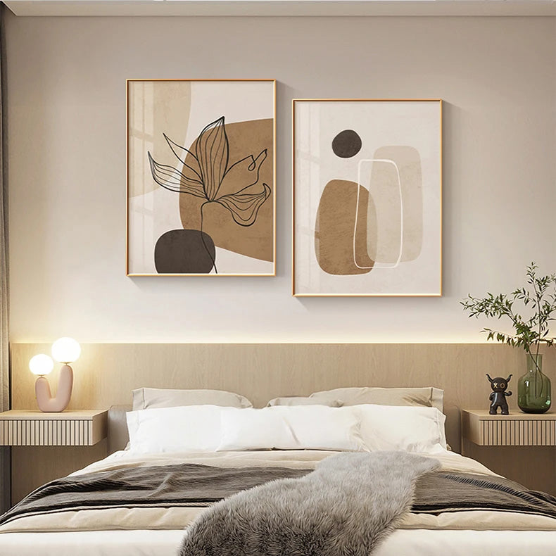 Simple Beige Brown Floral Abstract Wall Art Fine Art Canvas Prints Minimalist Pictures For Modern Apartment Living Room Bedroom Art For Contemporary Interiors | Bowlift