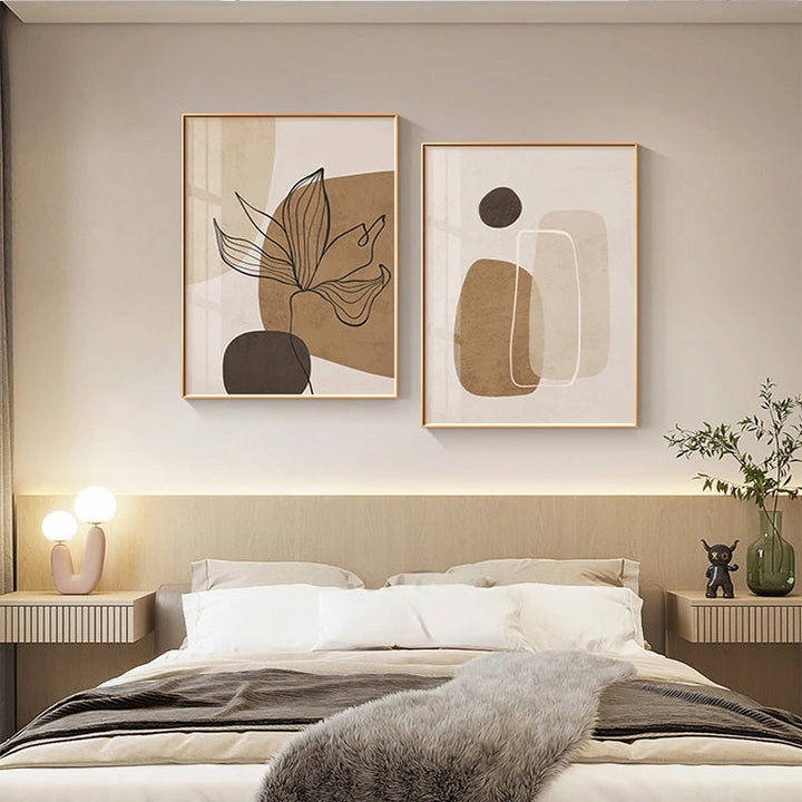 Simple Beige Brown Floral Abstract Wall Art Fine Art Canvas Prints Minimalist Pictures For Modern Apartment Living Room Bedroom Art For Contemporary Interiors | Bowlift