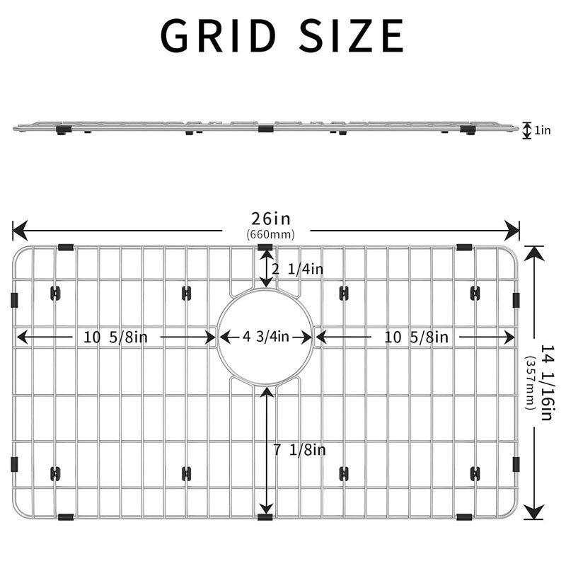 BowLift | Stainless Steel Sink Grating And Kitchen Sink Bottom Protector, 26" x 14" With Single Sink Back Drain, Kitchen Sink Protector, Stainless Steel