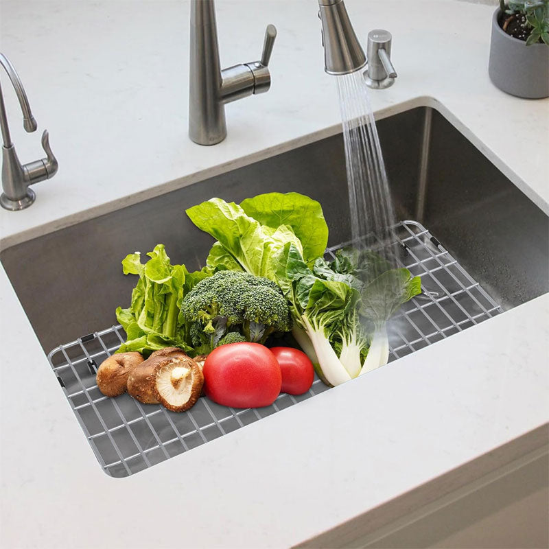 BowLift | Stainless Steel Sink Grating And Kitchen Sink Bottom Protector, 26" x 14" With Single Sink Back Drain, Kitchen Sink Protector, Stainless Steel