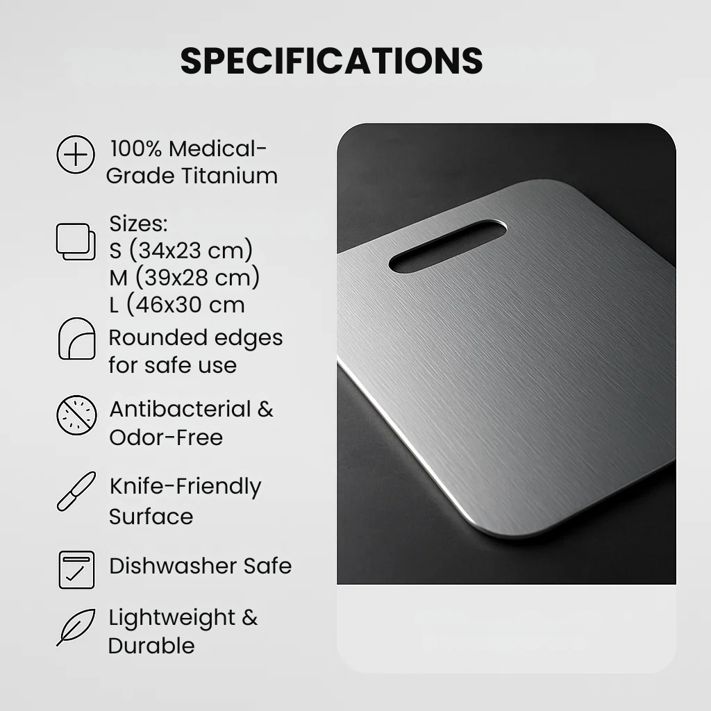 BowLift | Medical Grade Titanium Cutting Board | Durable, Non-porous Surface for Safe Food Preparation & Kitchen Use