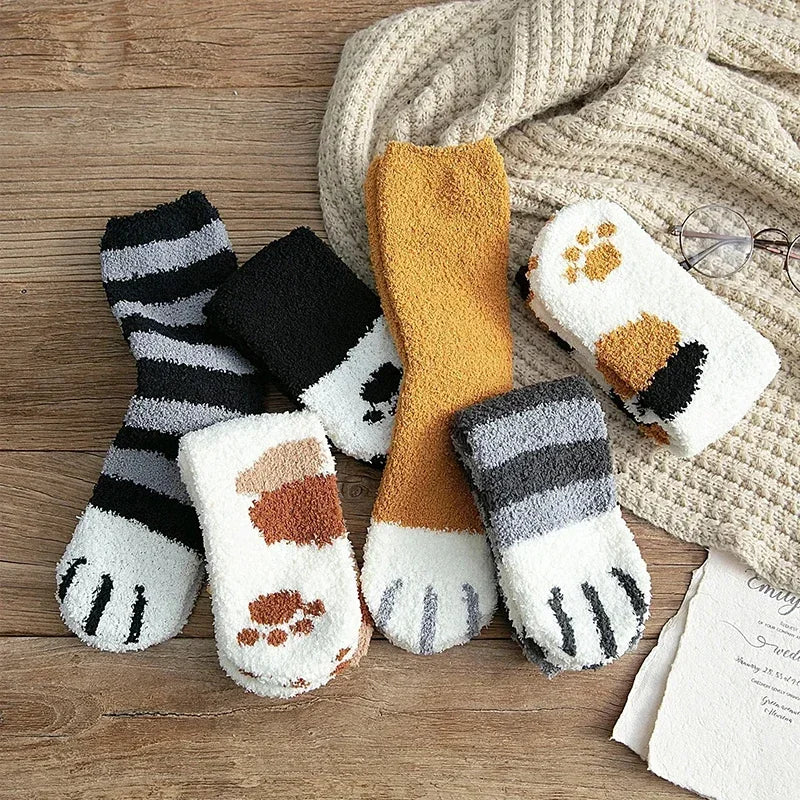 BowLift | Ladies' Cotton Socks with Cat Paw Pattern – Super Soft, Ideal for Winter, Size EU 35-42