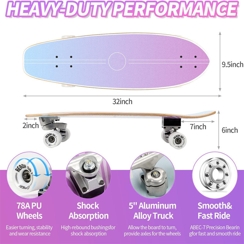 BowLift | 19 Inch Longboard Skateboard Mini Cruiser Longboard Made for Beginners, Teens and Adults, Skate Boards for Cruising, Free-Style and Downhill